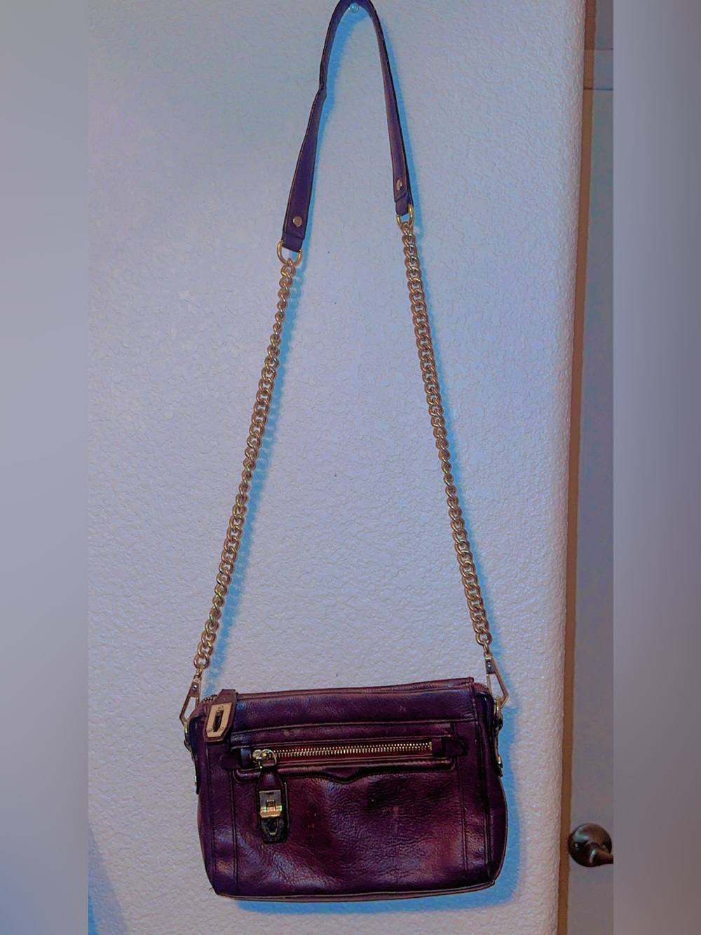 Rebecca Minkoff Maroon Leather Chain-Strap Crossbody Bag